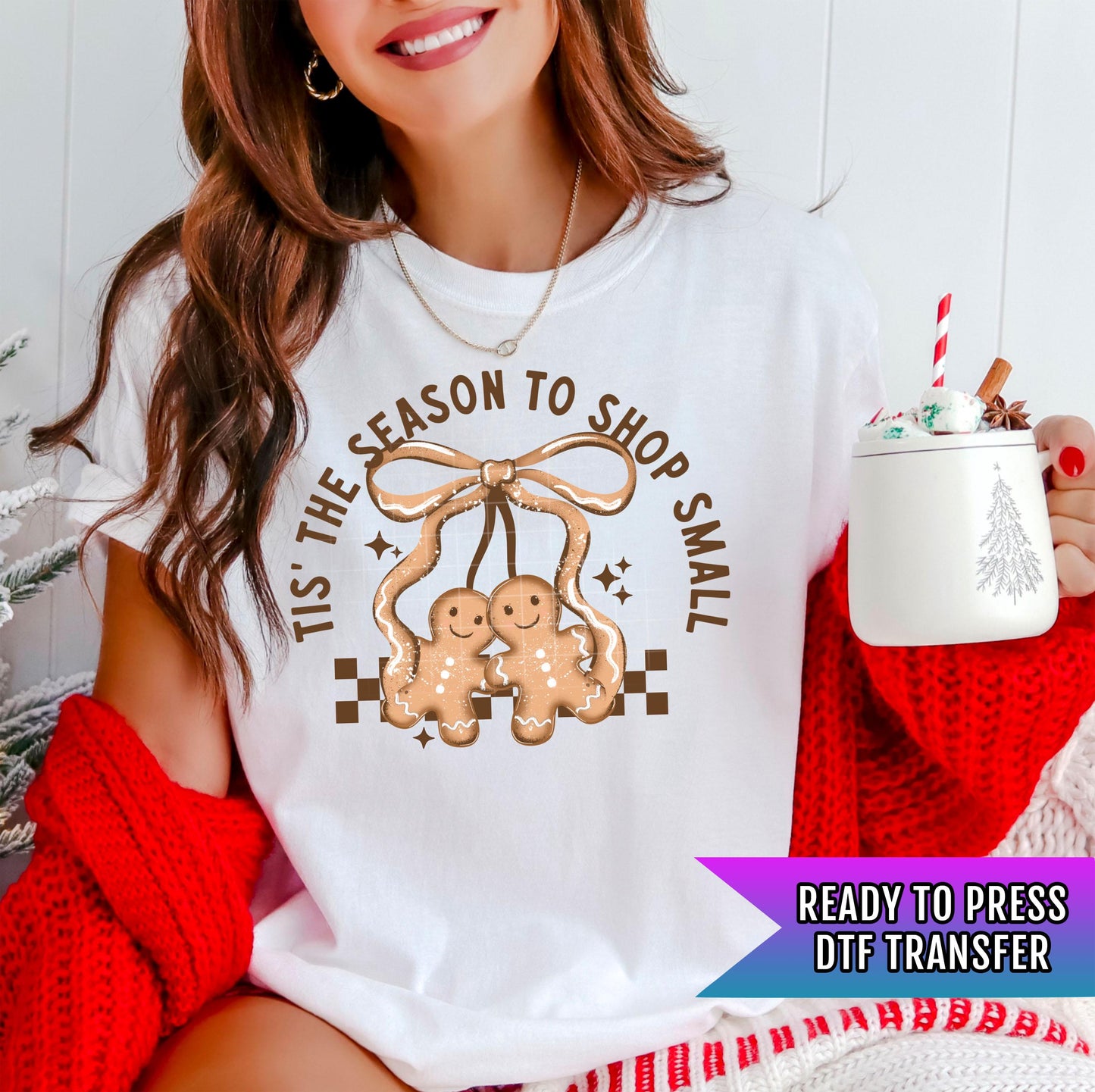 Tis The Season To Shop Small Gingerbread DTF Transfers Ready For Press, Christmas DTF Prints, Heat Press Transfer, Direct To Film, Dtf Print