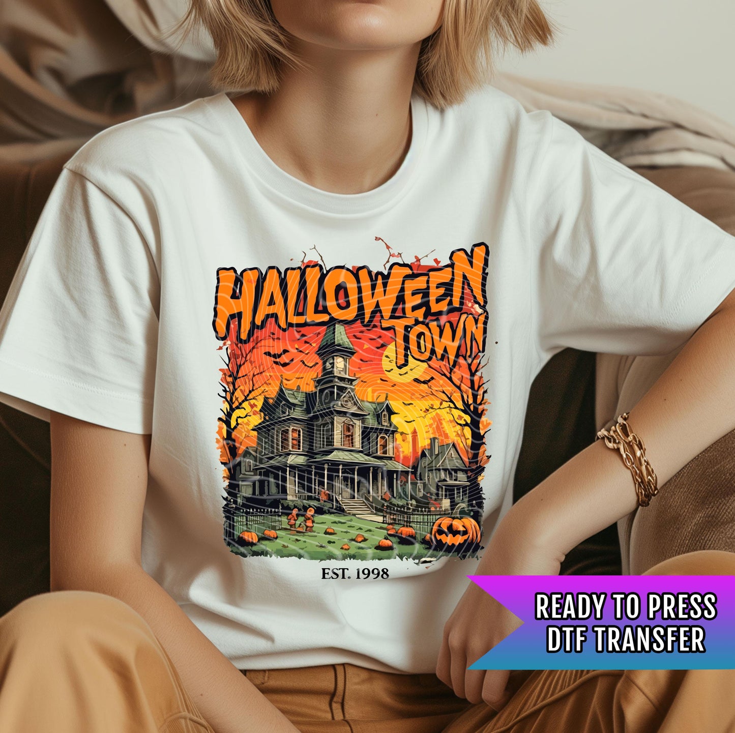 Halloween City DTF Transfers, Halloween DTF Transfers Ready For Press, Bats DTF Prints, Pumpkin Dtf Prints, Spooky Season Dtf Transfers