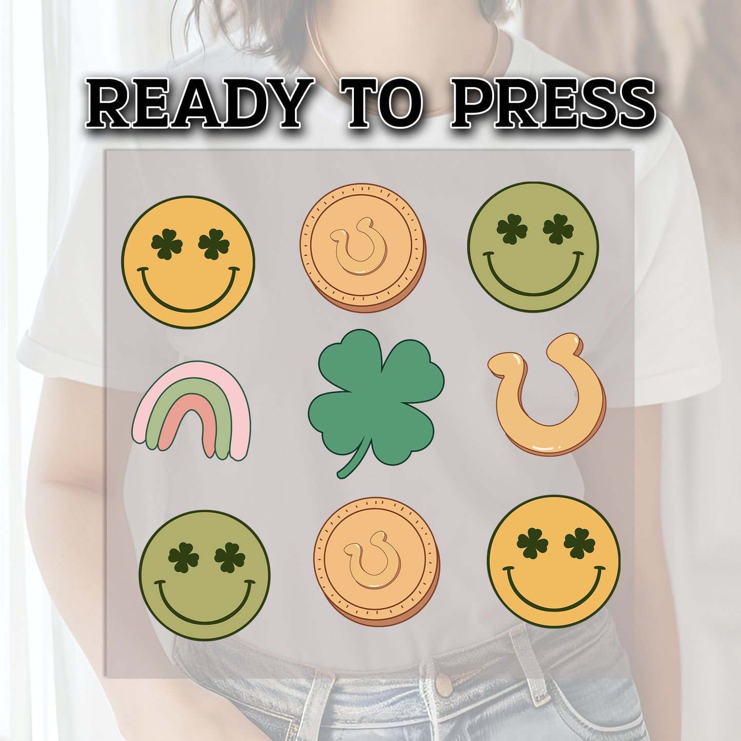 DTF Transfer, Ready For Press, St Patrick Day DTF Print, Smiley, Clover, Custom Transfers, DTF Print, Heat Transfer, T-shirt Transfers, Dtf