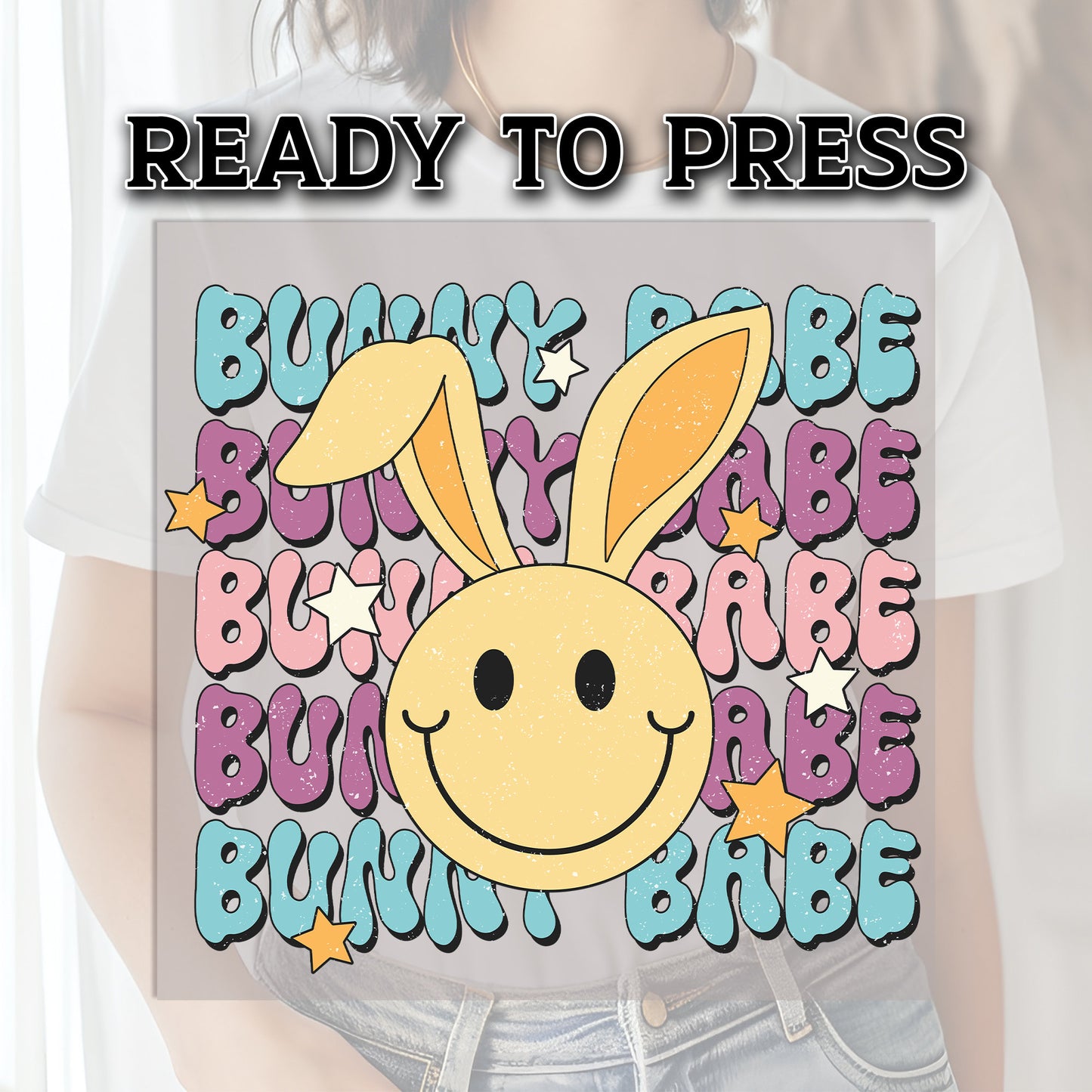 Retro Easter DTF Transfer, DTF Transfer Ready For Press, Bunny Babe, Heat Press Transfer, Easter Transfer, Ready For Press Heat Transfers