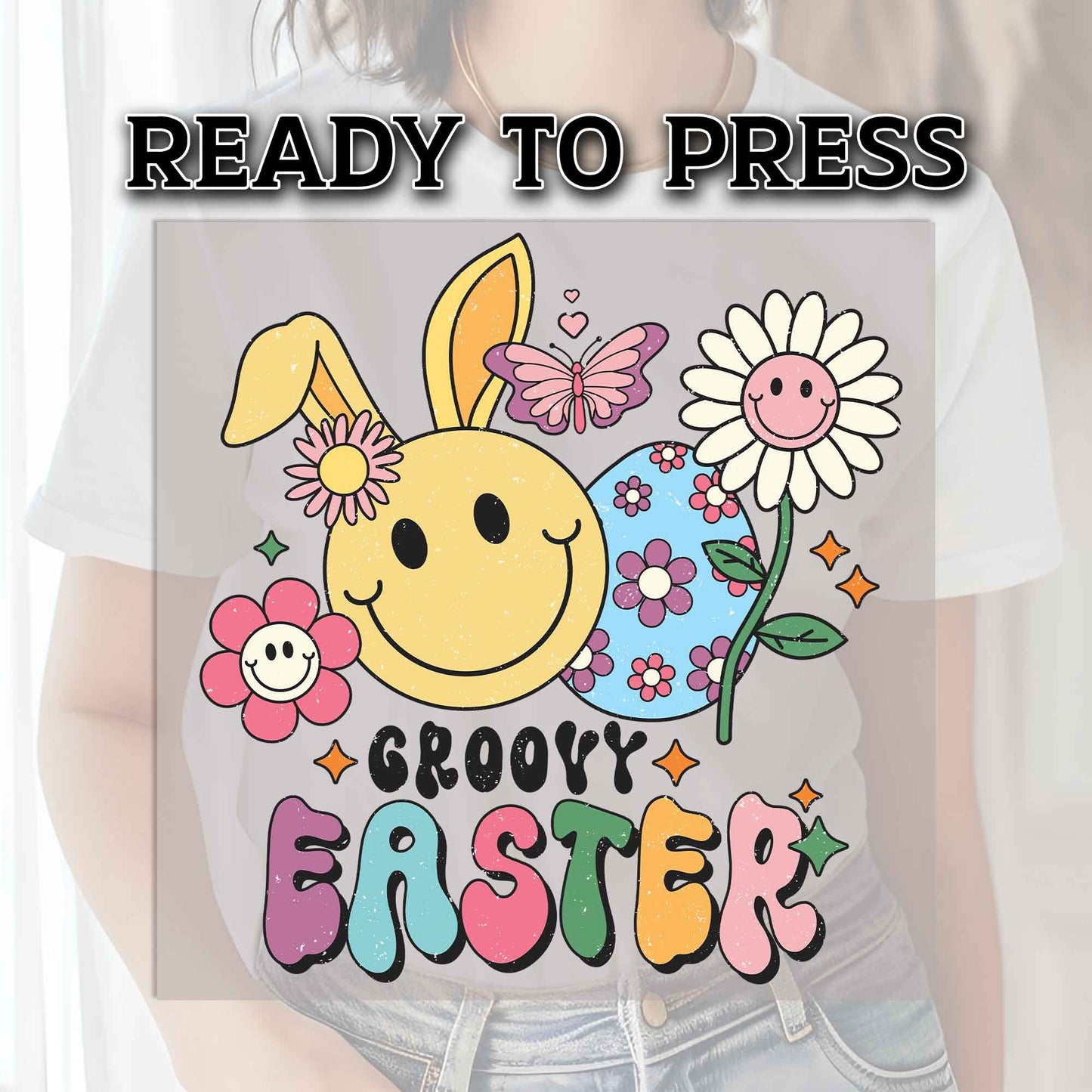 Groovy Easter DTF Transfer, Easter Transfer, DTF Transfer Ready For Press, Heat Press Transfer, DTF Print, Ready For Press Heat Transfers
