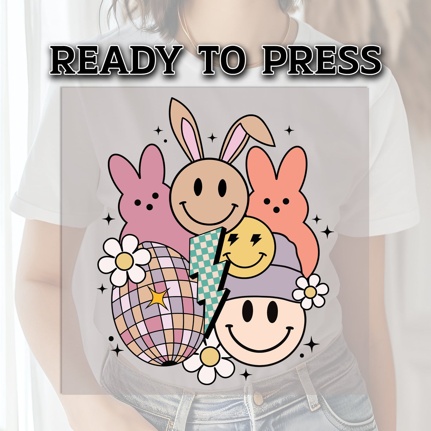 Easter DTF Transfer, DTF Transfer Ready For Press, Retro Easter Collage, Heat Press Transfer, Easter Transfer, Ready For Press Heat Transfer