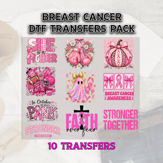Breast Cancer Awareness DTF Grab Bag, Pink Ribbon DTF Bundle Ready For Press, Mystery Pack, Direct To Film, 10 Designs, Custom DTF