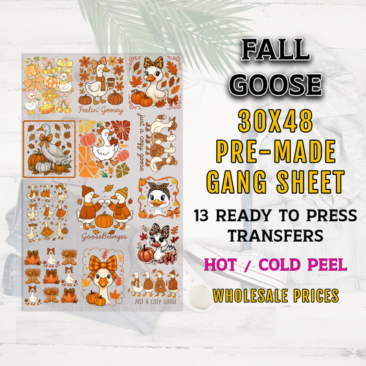 Fall Goose Gang Sheet, Fall DTF Transfers, Fall Goose DTF Transfer Ready For Press, Fall DTF Ready to Press, Tshirt Design, Cute Prints, Dtf