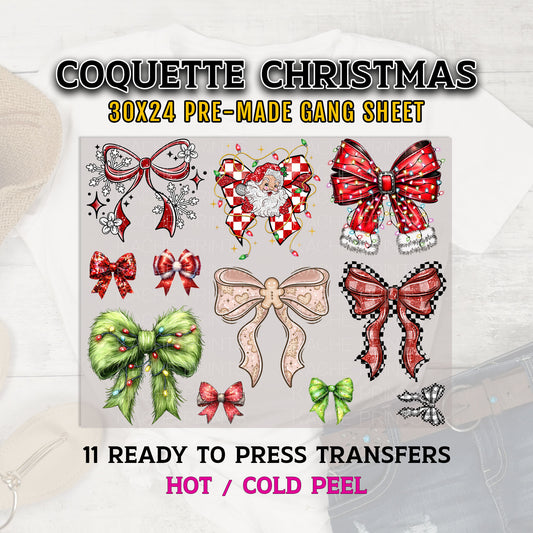 Coquette Christmas Bow Gang Sheet, Christmas DTF Transfers, DTF Transfer Ready For Press, Coquette Bow Premade Gang Sheet,Coquette Bow Shirt