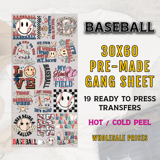 Baseball Gang Sheet, Baseball DTF Transfer, DTF Transfer Ready For Press, Baseball Premade Gang Sheet, Baseball Transfers, Heat Transfer,DTF