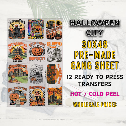 Halloween City DTF Gang Sheet, Halloween Premade Ready To Press Transfers, Spooky Town Transfers, Witches DTF, Halloween Dtf Print, Horror