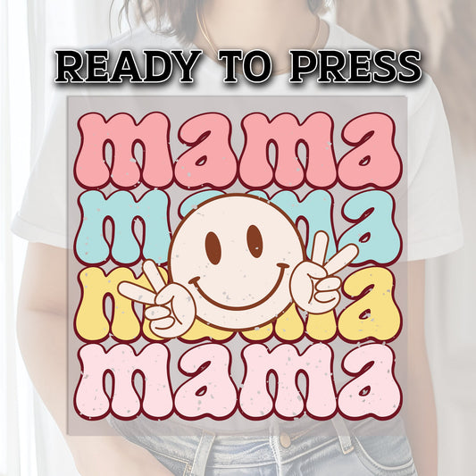 Mama DTF Transfer, Mama DTF Print, DTF Transfer Ready For Press, Mama Heat Press Transfer, Retro Mama Transfer, Retro Mama Happy Face Dtf