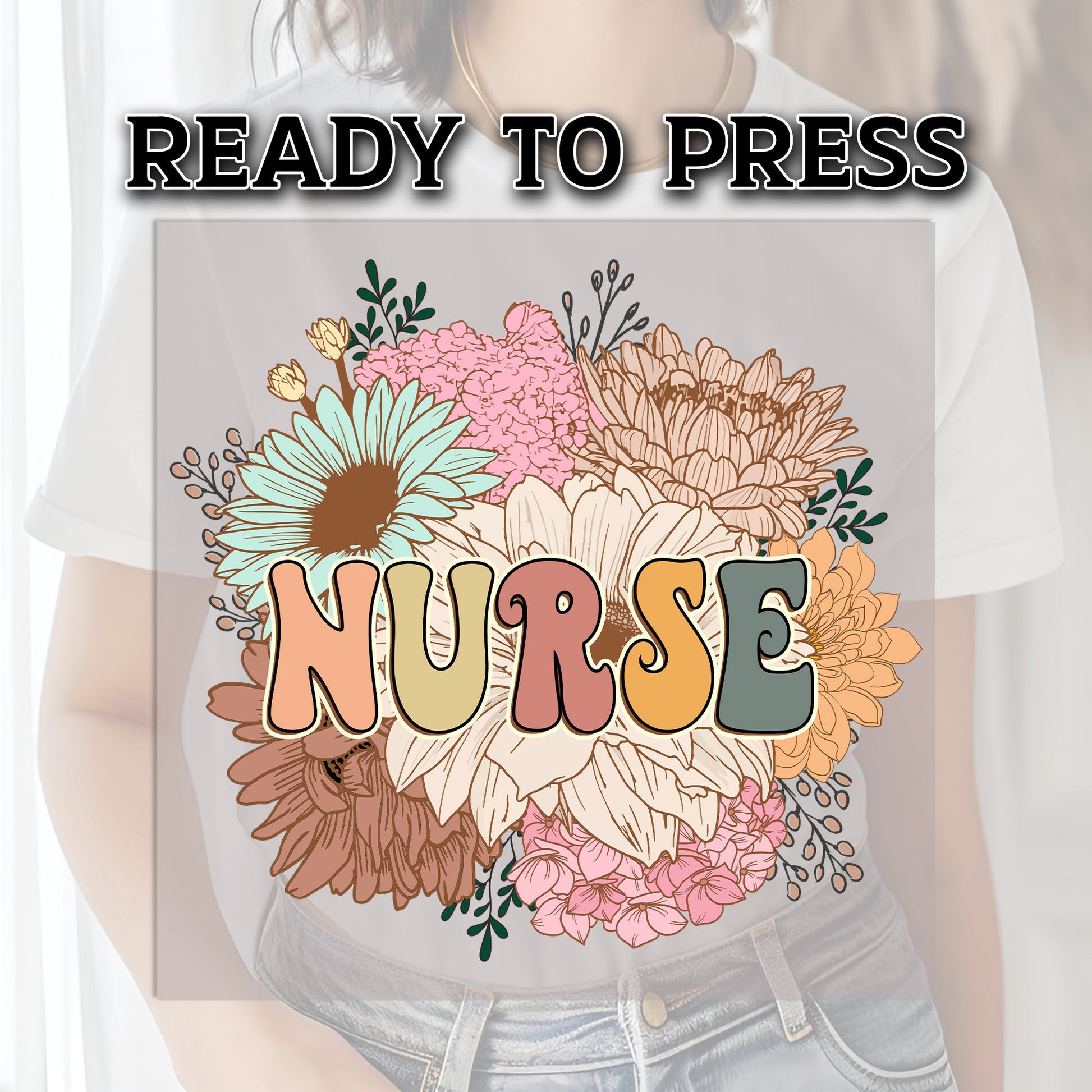 Nurse Floral DTF Transfer, Nurse Transfer, Nurse Retro Heat Press Transfer, DTF Transfer Ready For Press, DTF Print, Nursing Heat Transfer