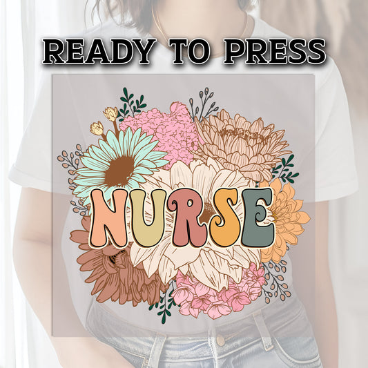 Nurse Floral DTF Transfer, Nurse Transfer, Nurse Retro Heat Press Transfer, DTF Transfer Ready For Press, DTF Print, Nursing Heat Transfer