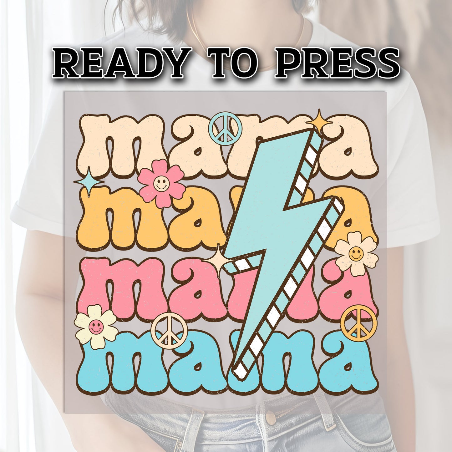 ama DTF Transfer, Mama DTF Print, DTF Transfer Ready For Press, Mama Heat Press Transfer, Retro Mama Transfer, Retro Mama Stacked, Mom Dtf