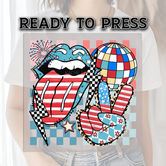 DTF Transfer, 4th of July DTF Transfer Ready For Press, Heat Press Transfer, 4th of July Transfer, Party in the USA Retro Groovy Checkered