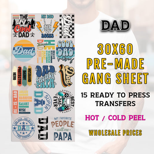 Dad Gang Sheet, Dad DTF Transfer, DTF Transfer Ready For Press, Dad Premade Gang Sheet, Heat Transfer, Custom Transfers, Dad Transfers