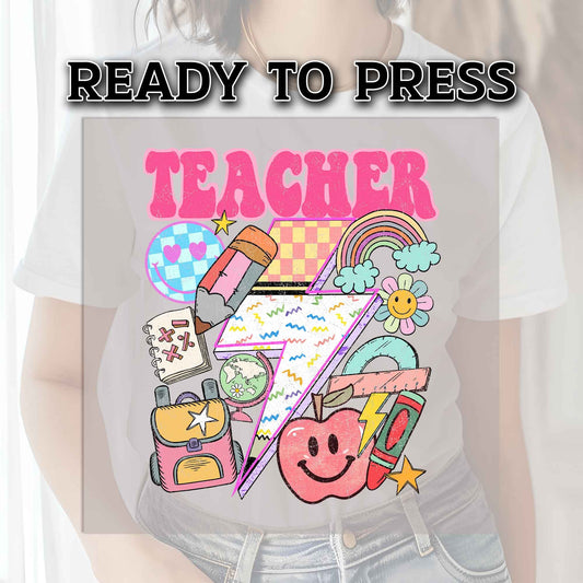 Teacher DTF Transfers, DTF Transfer Ready For Press, Heat Press Transfer, Dtf Heat Transfer, Dtf Print, Back to School Dtf, Retro Groovy Dtf