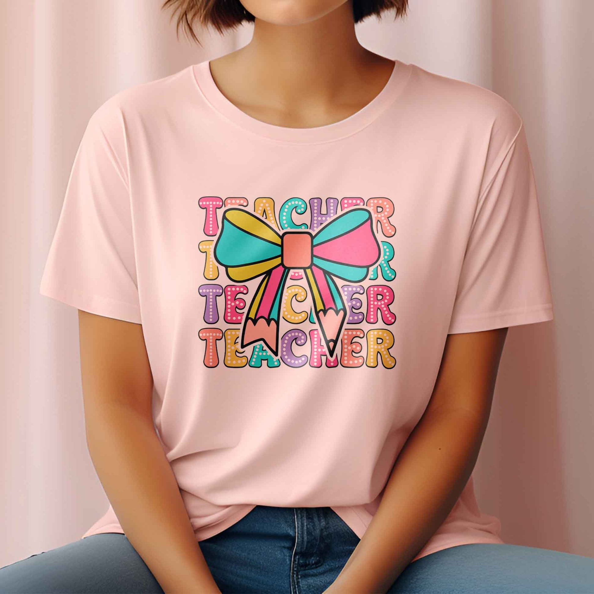 Teacher DTF Transfers, DTF Transfer Ready For Press, Heat Press Transfer, DTF Print, Teacher Ready For Press, Teacher Bow Dtf Transfers