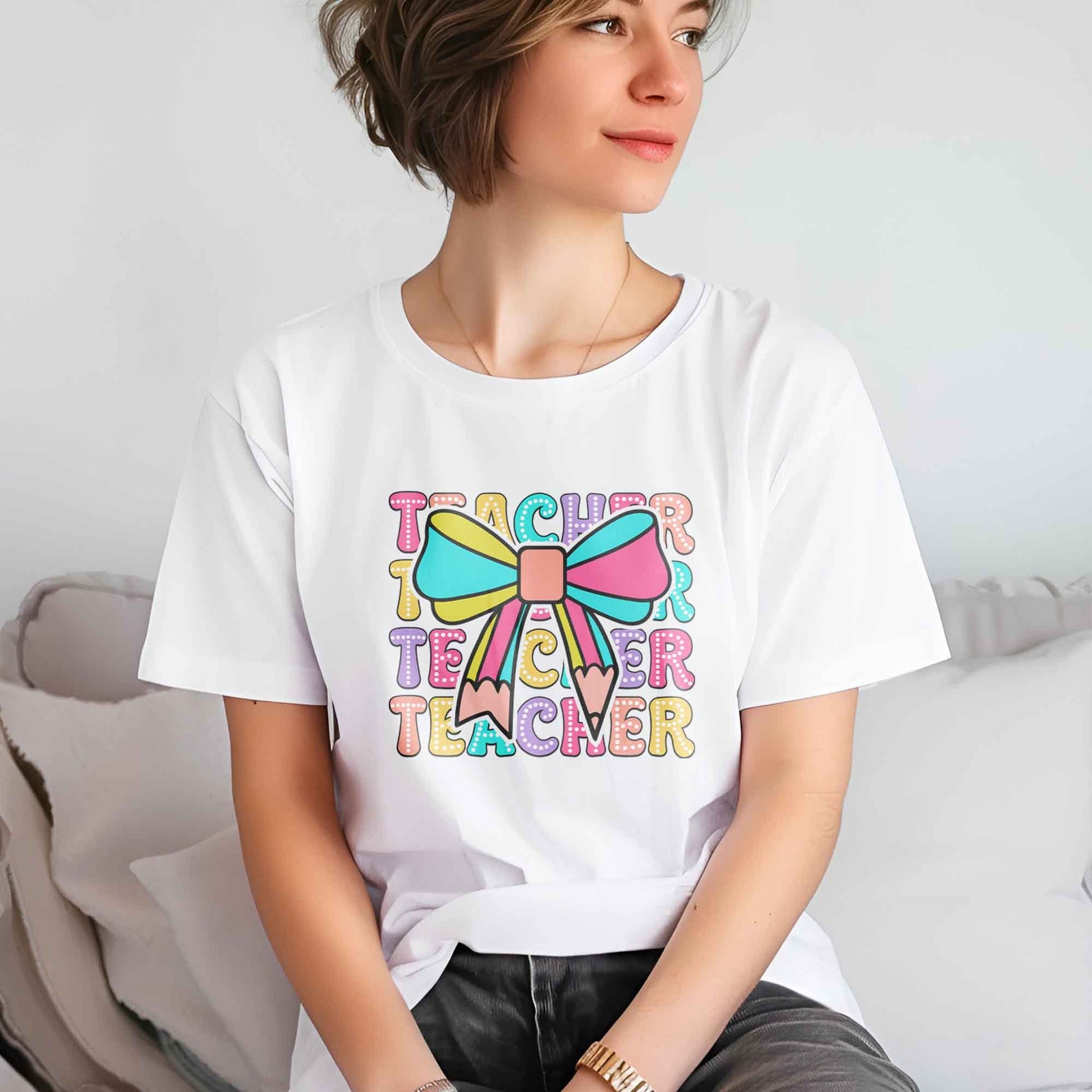 Teacher DTF Transfers, DTF Transfer Ready For Press, Heat Press Transfer, DTF Print, Teacher Ready For Press, Teacher Bow Dtf Transfers