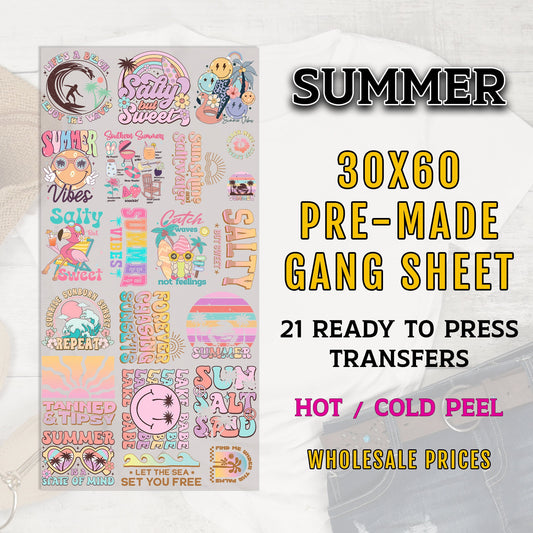 Summer Gang Sheet, DTF Transfers, DTF Transfer Ready For Press, Summer Premade Gang Sheet, Summer Transfers, Heat Transfer, Image Transfers