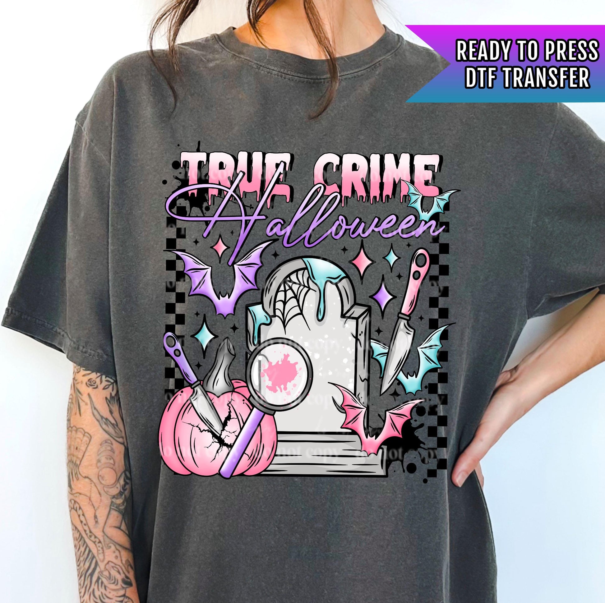 True Crime Halloween DTF Transfer, Halloween DTF Transfer Ready For Press, Bats DTF Print, Heat Press Transfer, Retro Halloween Dtf Transfer