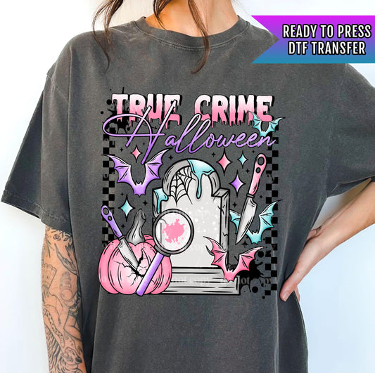 True Crime Halloween DTF Transfer, Halloween DTF Transfer Ready For Press, Bats DTF Print, Heat Press Transfer, Retro Halloween Dtf Transfer