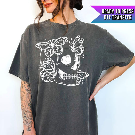 Spooky Season Skeleton DTF Transfer, Halloween DTF Transfer Ready For Press, Skull DTF Print, Heat Press Transfer, Halloween Butterfly Skull