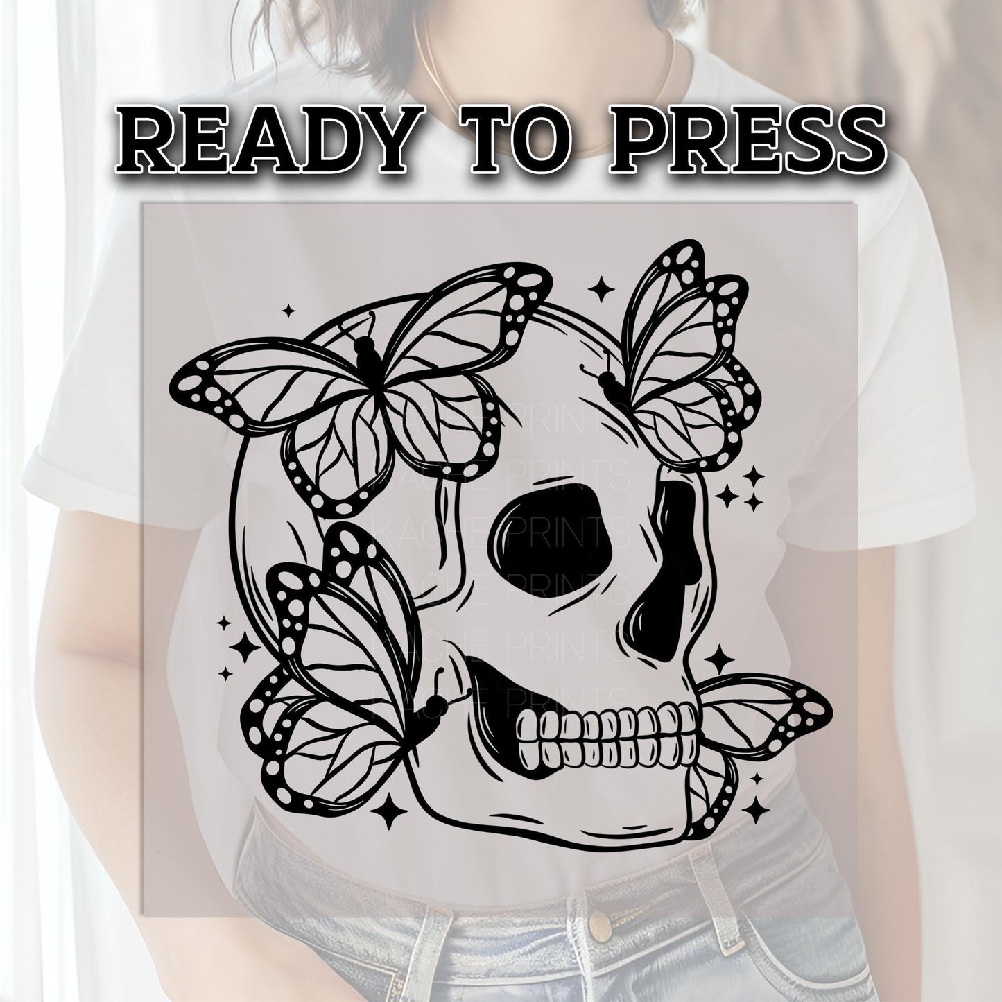 Skull DTF Transfers, Halloween DTF Transfer Ready For Press, Skull DTF Print, Heat Press Transfer, Halloween Butterfly Skull Dtf, Spooky Dtf