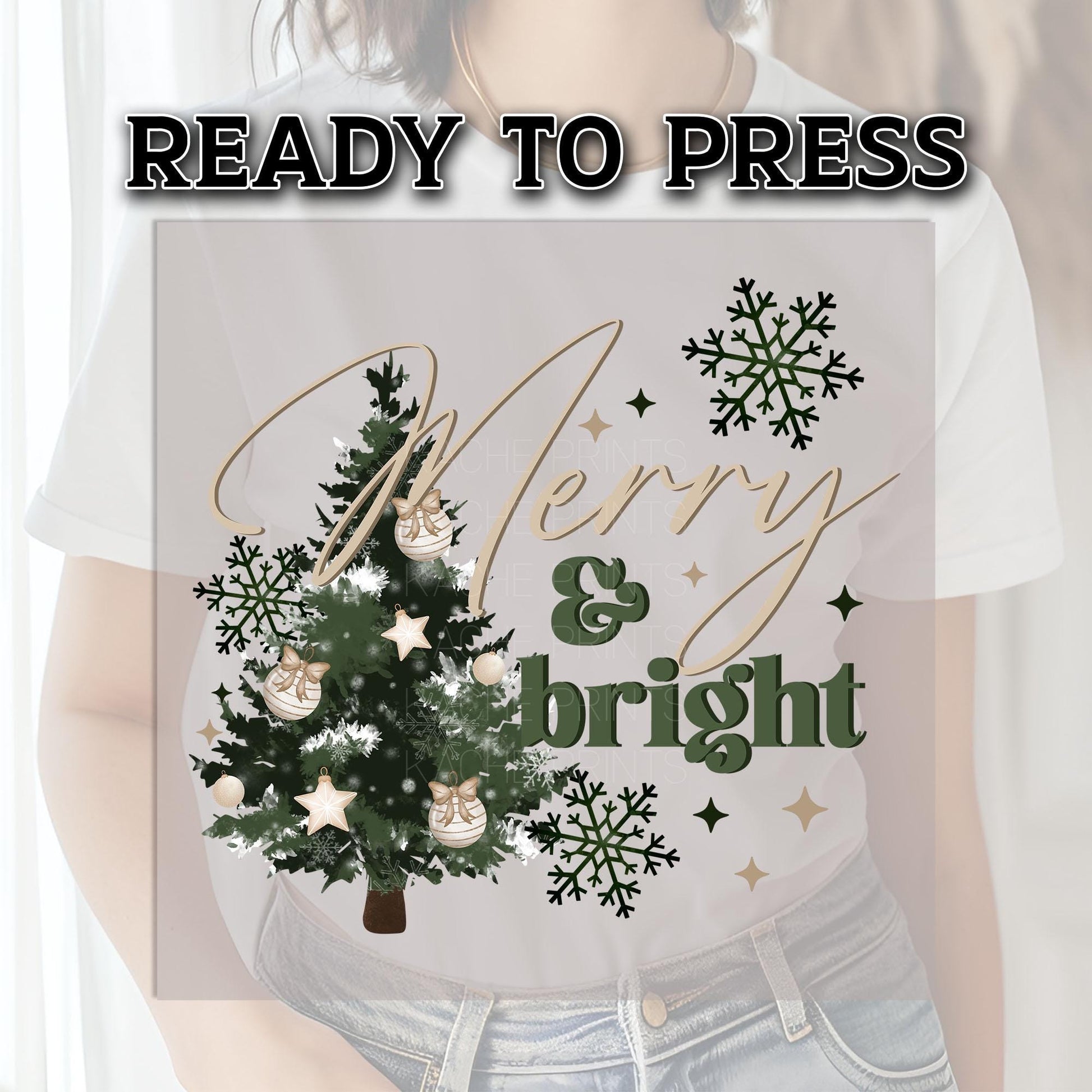 Merry & Bright DTF Transfer Ready For Press, Merry Christmas DTF Transfer, Heat Press Transfer, Christmas Tree Dtf, Wonderful Year Dtf Print