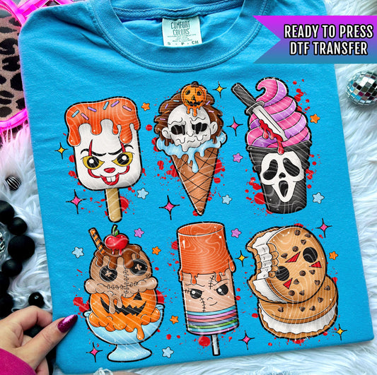 Halloween Ice Cream DTF Transfer, Halloween DTF Transfer Ready For Press, Horror Classics Dtf Transfer, DTF Print, Ghost Thriller Dtf Prints