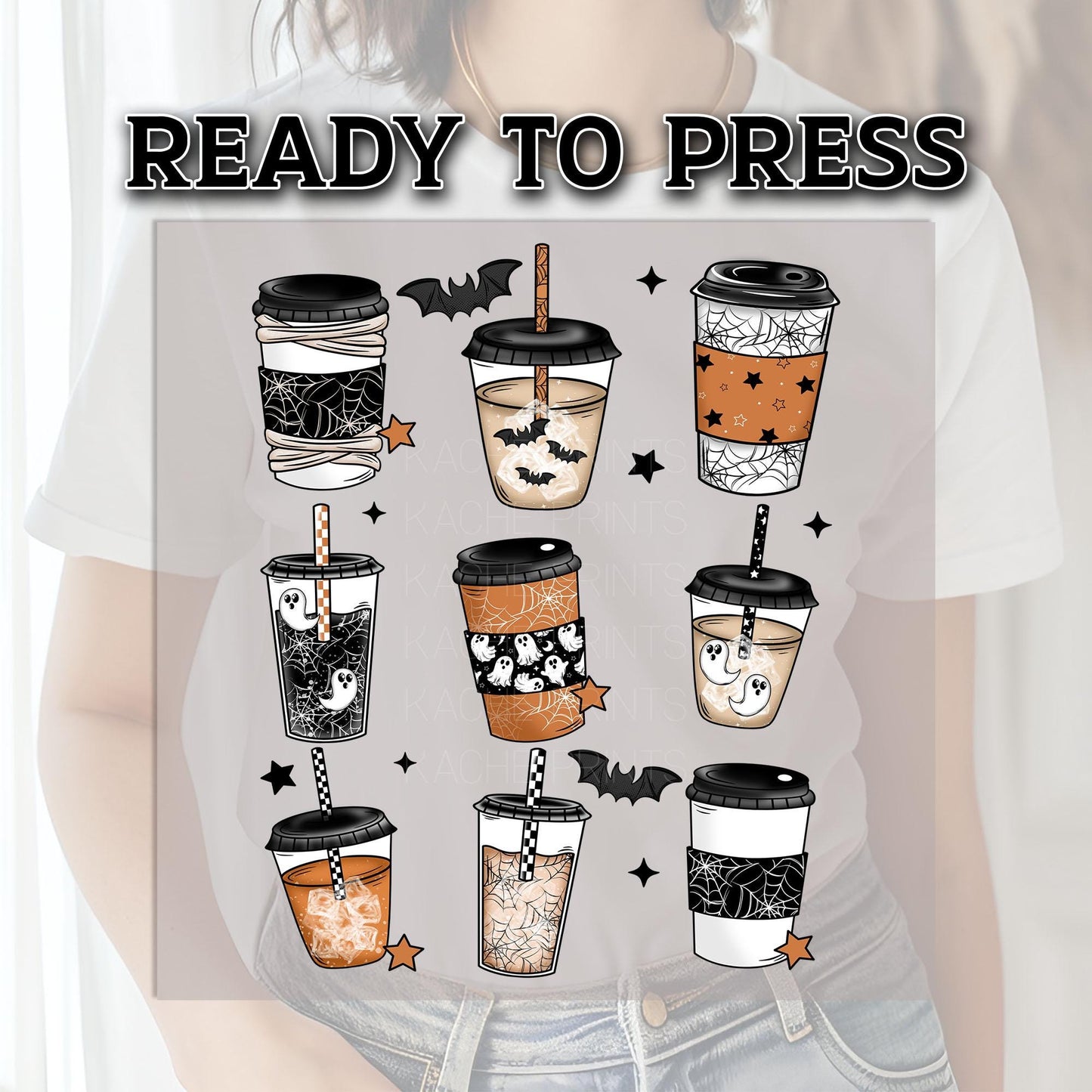 Iced Coffee Ghost Ready To Press, Halloween DTF Transfers, Bats DTF Prints Ready For Press, Boo Dtf, Spooky Season, Halloween Retro Prints