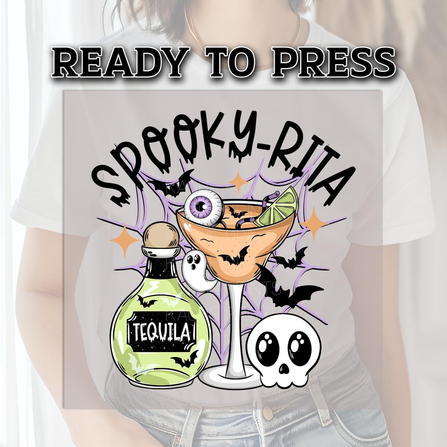 Spooky Rita DTF Transfer, Halloween DTF Transfer Ready For Press, Skull Design, Bats DTF Print, Heat Press Transfer,Trick or Treat Dtf Print