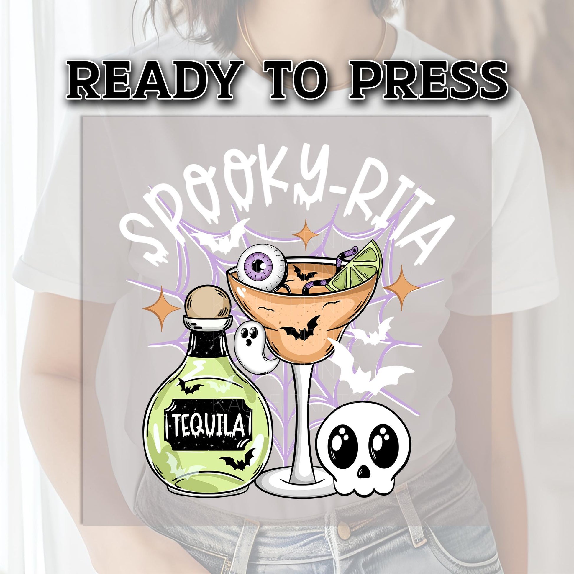 Spooky Rita DTF Transfer, Halloween DTF Transfer Ready For Press, Skull Design, Bats DTF Print, Heat Press Transfer, Ghost Season Dtf Prints