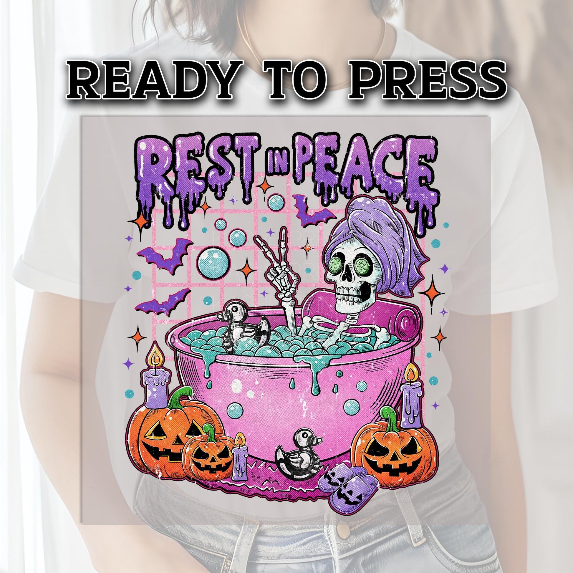 Rest In Peace DTF Transfers, Halloween DTF Transfers Ready For Press, Skeleton Design, Heat Press Transfer, Horror Dtf Print, Bats Dtf Print