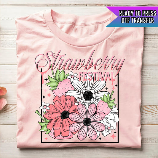 Strawberry Festival DTF Transfer Ready For Press, Retro Strawberry DTF Transfer, Heat Press Transfer, Dtf Prints, Flower, Ready Dtf Transfer