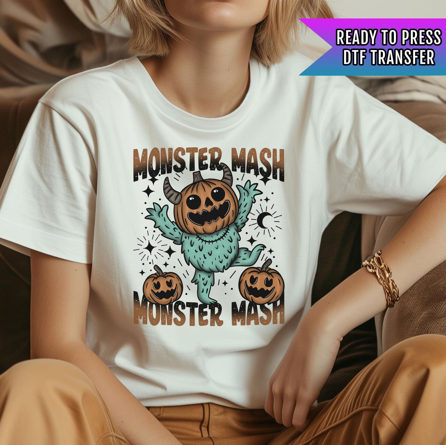 Monster Mash DTF Transfers, Halloween DTF Transfers Ready For Press, Pumpkin Design, Heat Press Transfers, Horror Dtf Print, Retro Halloween