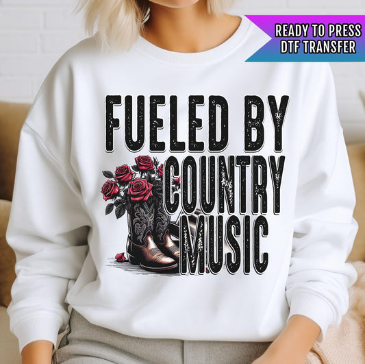 Fueled By Country Music DTF Transfer Ready For Press, Music DTF Transfers, Heat Press Transfer, Dtf Print, Ready Dtf Transfer, Country Music