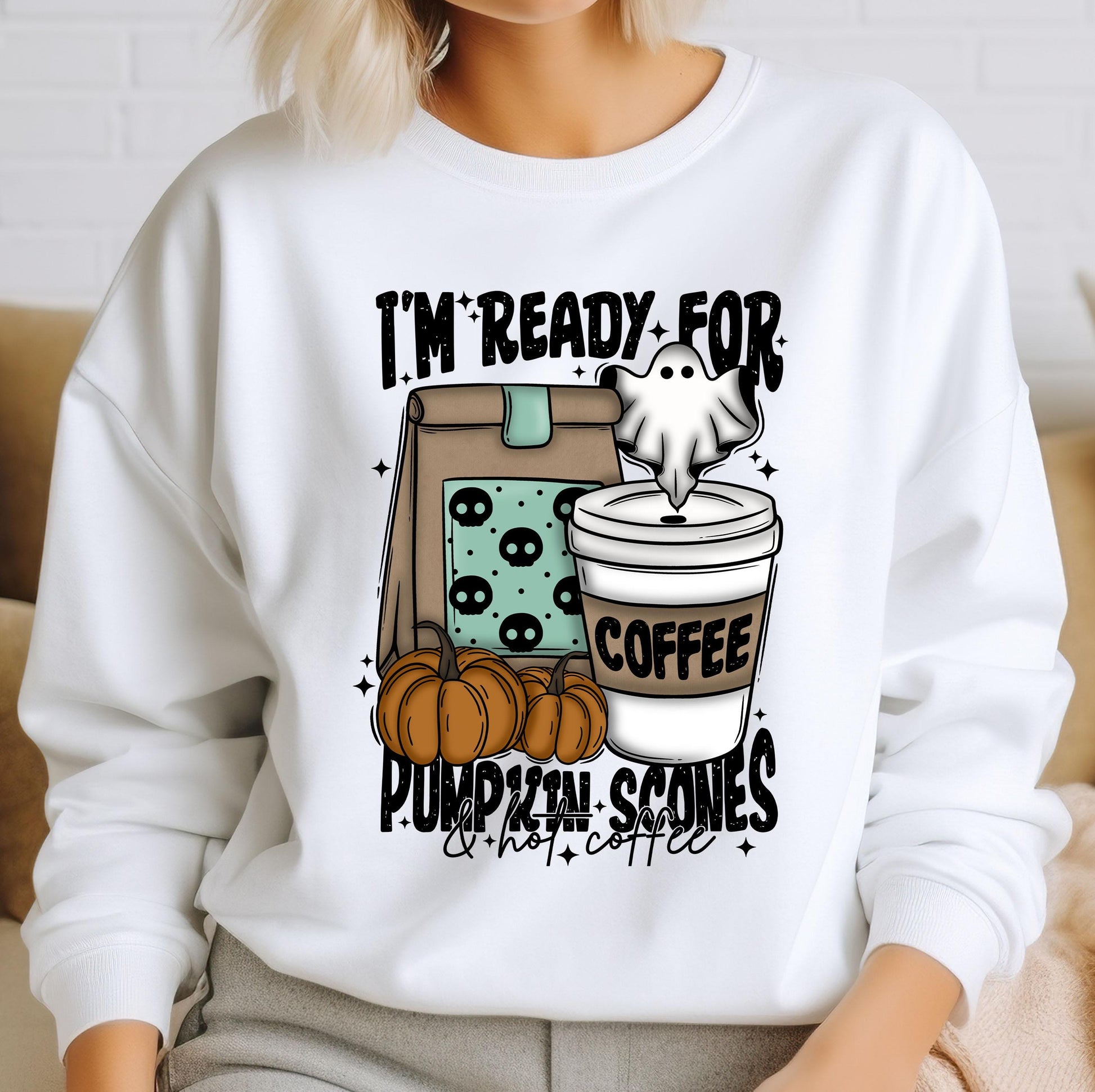 I&#39;m Ready For Pumpkin Scones DTF Transfers, Halloween DTF Transfer Ready For Press, Ghost Design, Heat Press Transfers, Hot Coffee Dtf Print