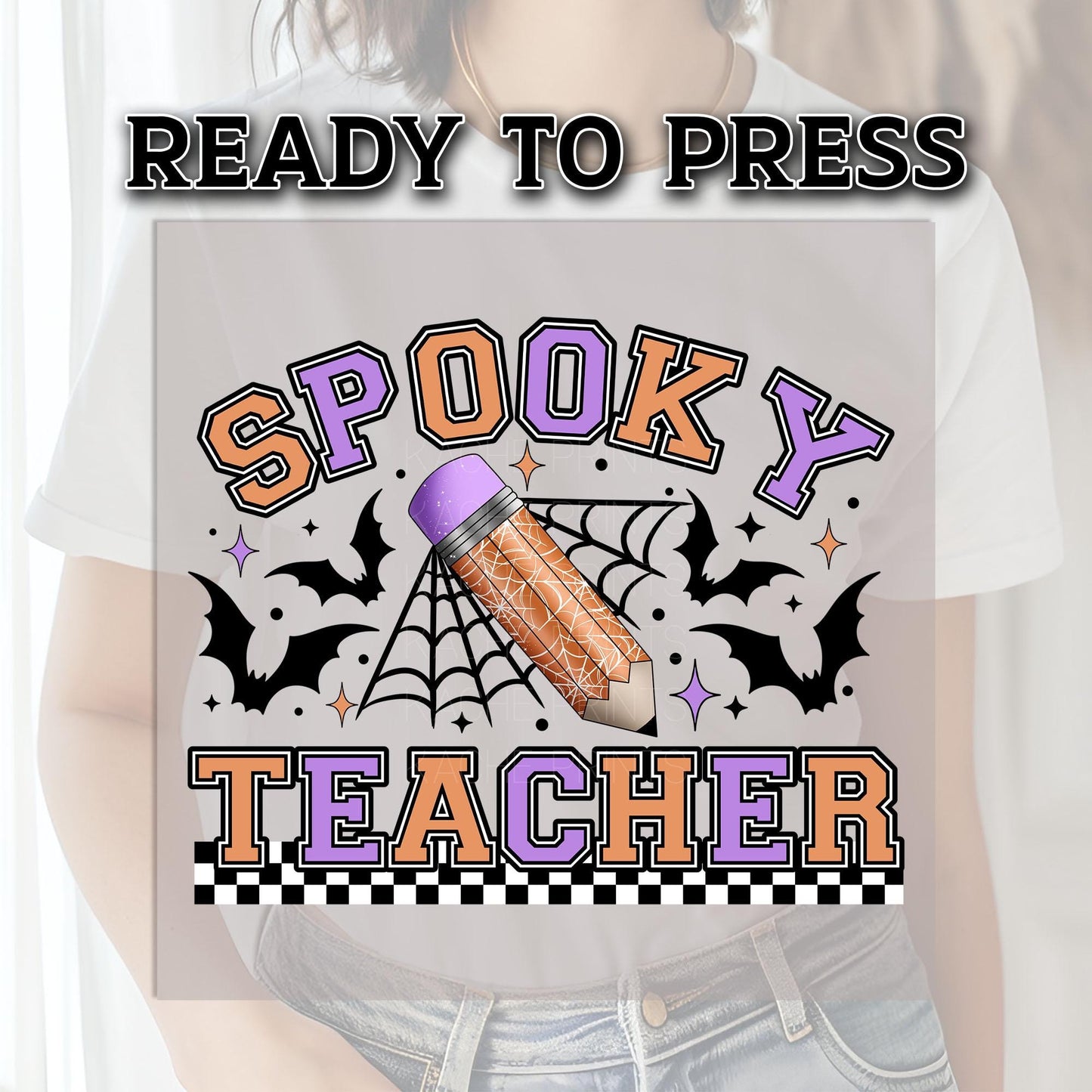 Halloween Spooky Teacher Ready To Press, Retro Halloween DTF Transfers, Boo DTF Prints Ready For Press, Teacher Transfers, Bats Season Dtf