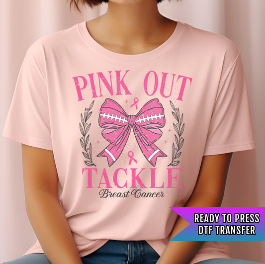Pink Out Breast Cancer Football Retro DTF Transfers Ready For Press, American Football DTF, Support Breast Cancer Dtf, Heat Press Transfers