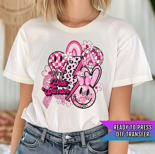 Pink Warrior DTF Transfers Ready For Press, Support Breast Cancer Dtf Prints, Heat Press Transfers, Cancer Ribbon DTF, Strong Like A Warrior