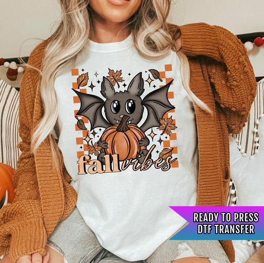 Fall Vibes DTF Transfers Ready For Press, Halloween DTF Transfers, Autumn Vibes DTF Transfers, Cute Bats Dtf Transfers, Pumpkin Dtf Transfer