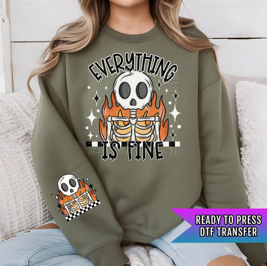 Everything Is Fine DTF Transfers Ready For Press, Halloween DTF Prints, Spooky Season Dtf Prints, Heat Press Transfers, Skeleton DTF Print