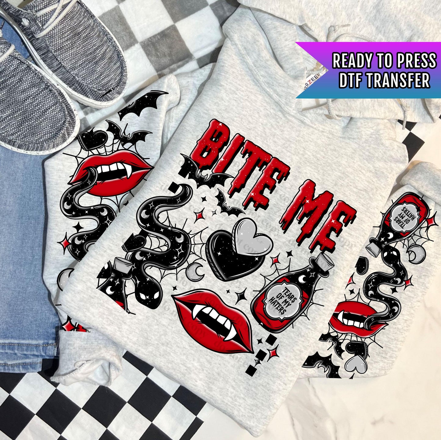 Bite Me DTF Transfers, Halloween DTF Transfers Ready For Press, Bats Transfers, Vampire DTF Prints, Horror Dtf, Tears Of My Haters Dtf Print