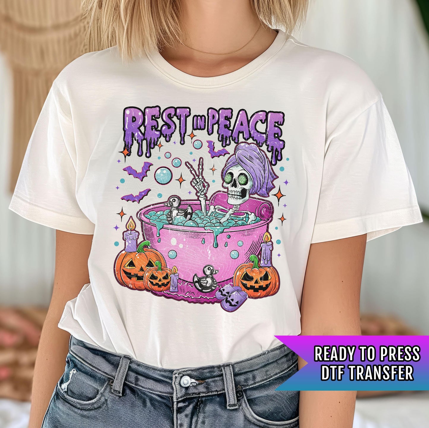 Rest In Peace DTF Transfers, Halloween DTF Transfers Ready For Press, Skeleton DTF, Heat Press Transfer, Horror Dtf Print, Pumpkin Dtf Print