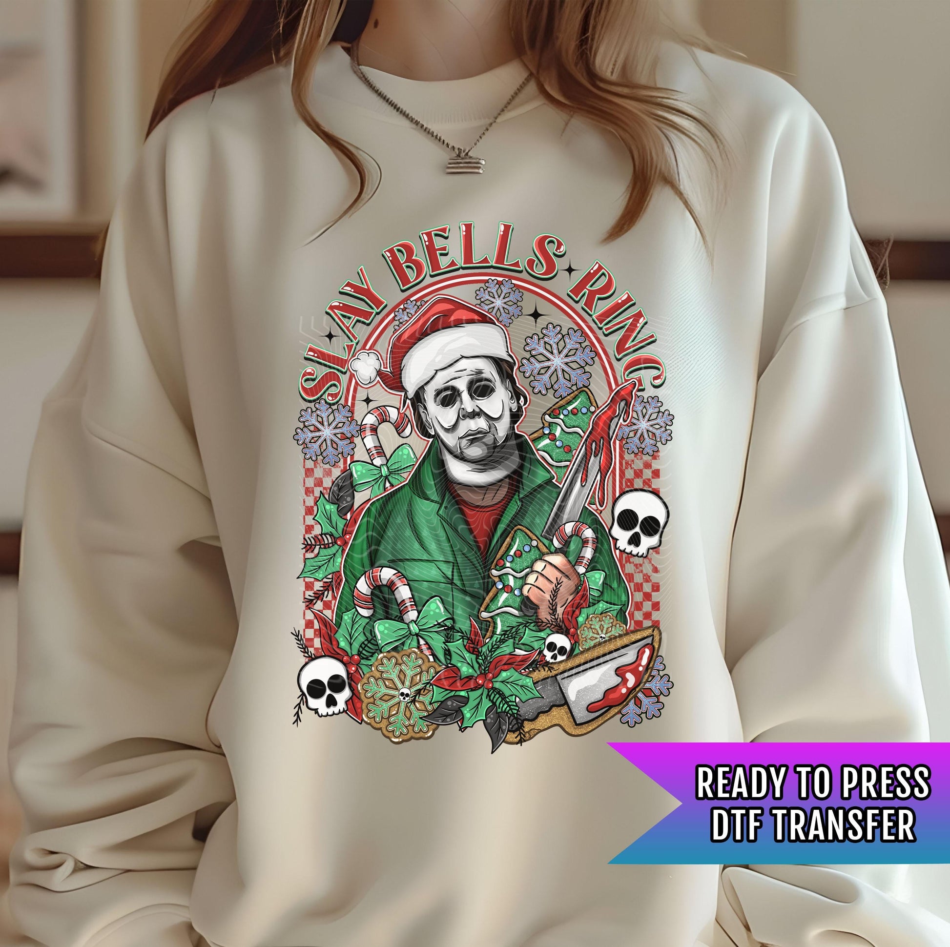 Slay Bells Ring DTF Transfer, Halloween DTF Transfers Ready For Press, Heat Press Transfers, Christmas DTF, Skull Dtf, Merry Christmas Dtf