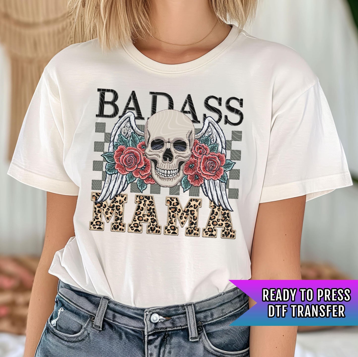 Badass Mama DTF Transfer, Mom DTF Transfers Ready For Press, Skull Transfer, Heat Press Transfer, Badass Mom Ready For Press, Mommy Transfer