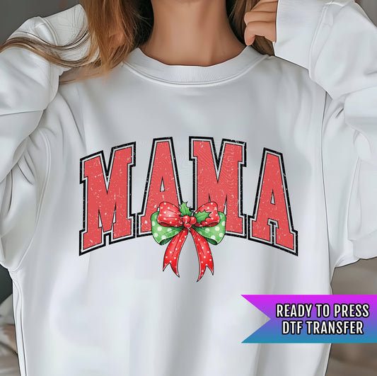 Christmas Mama Varsity Bow Retro DTF Transfer Ready For Press, Merry Christmas DTF Transfers, Heat Press Transfers, Wonderful Year Dtf Print