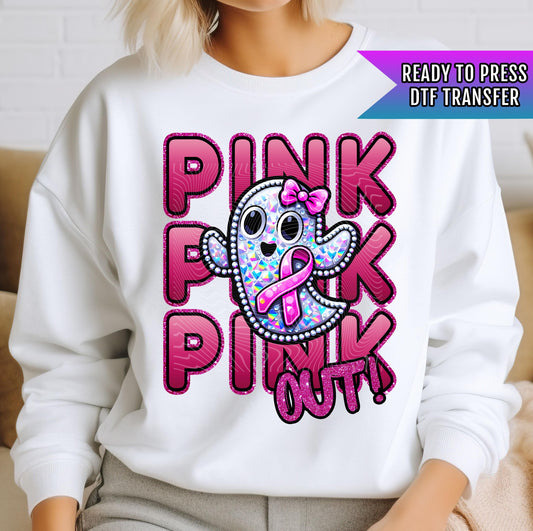 Pink Out Ghost DTF Transfers Ready For Press, Pink Ghost Breast Cancer Awareness DTF, Heat Press Transfer, Strong Women Dtf, Pink Ribbon DTF