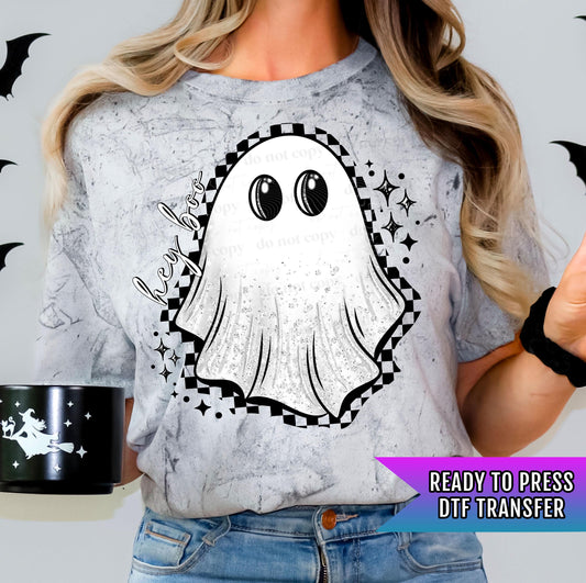 Hey Boo DTF Transfers, Ghost Halloween Dtf Transfers, Retro Halloween DTF Transfers Ready For Press, Heat Press Transfers, Ghost Dtf Prints