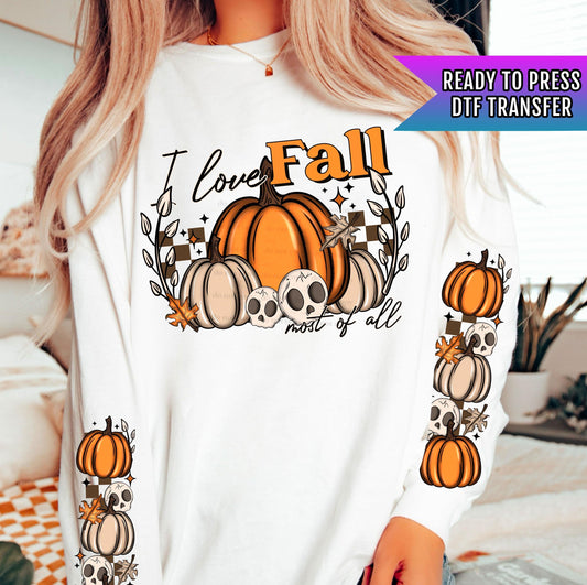 I Love Fall Most Of All DTF Transfers Ready For Press, Skull DTF Transfers, Autumn DTF Transfers, Fall Leaves Transfers, Pumpkin Spice Dtf