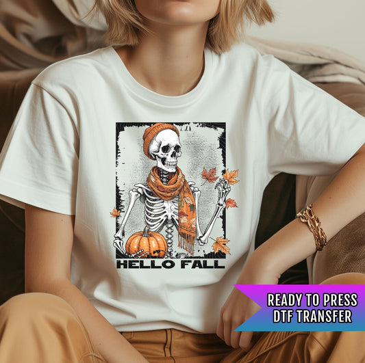 Hello Fall DTF Transfers Ready For Press, Skull DTF Transfer, Autumn DTF Transfer, Fall Leaves Transfer, Pumpkin Dtf, Skeleton Dtf Transfers