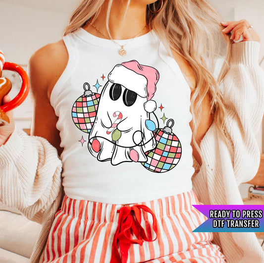 Disco Ghost DTF Transfers Ready For Press, Disco Ball Christmas DTF Transfers, Heat Press Transfer, Direct To Film, Cute Christmas Ghost Dtf